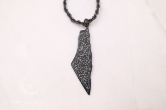 Black Ayatul Kursi Palestine Map Necklace Stainless Steel Islamic Jewelry