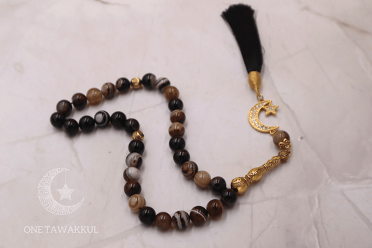Coffee Lace Agate Stone 33 Prayer Beads Islamic Tasbeeh Handmade