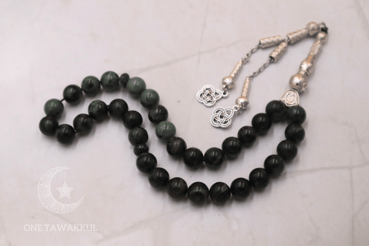 Green Rhyolite Rainforest Jasper Stone 33 Prayer Beads Islamic Tasbeeh Handmade