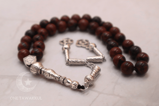 Mahogany Obsidian Rhinestone 33 Prayer Beads Islamic Tasbeeh Handmade