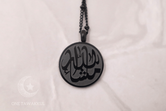 Black MashAllah Coin Pendant Necklace Stainless Steel Islamic Jewelry