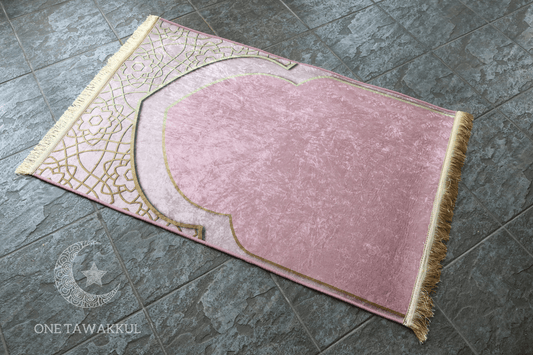 Pink Padded Velvet Prayer Mat Islamic Rug Janemaz