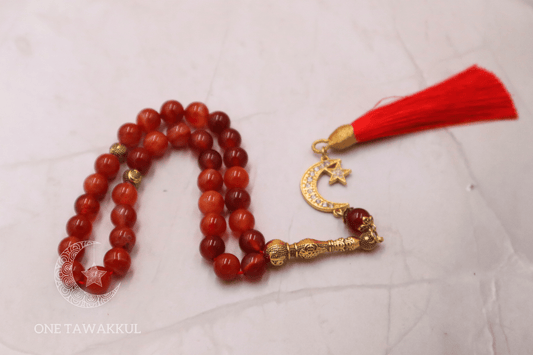 Red Wrapped Silk Agate Stone 33 Prayer Beads Islamic Tasbeeh Handmade