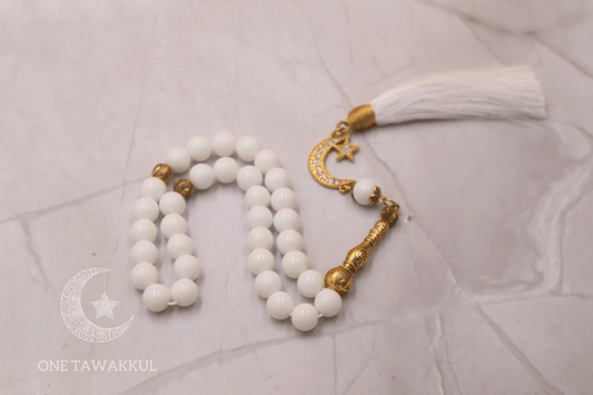 Polished White Refined Glass 33 Prayer Beads Islamic Tasbeeh Handmade