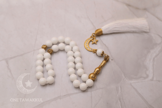 Polished White Refined Glass 33 Prayer Beads Islamic Tasbeeh Handmade